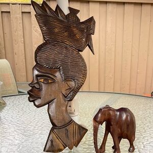 Handcrafted Wood Decor, 15.5”x6.5” Person Wall Decor From Haiti & Elephant